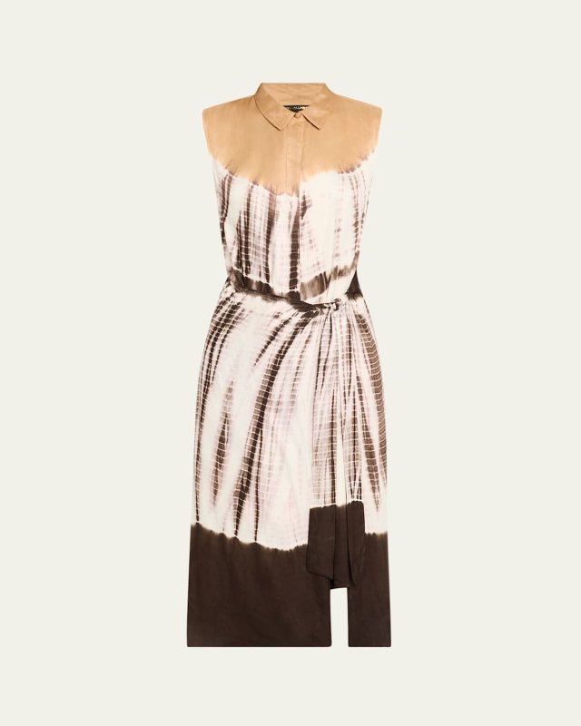 Ivria Tie-Dye Sleeveless Midi Wrap Shirtdress